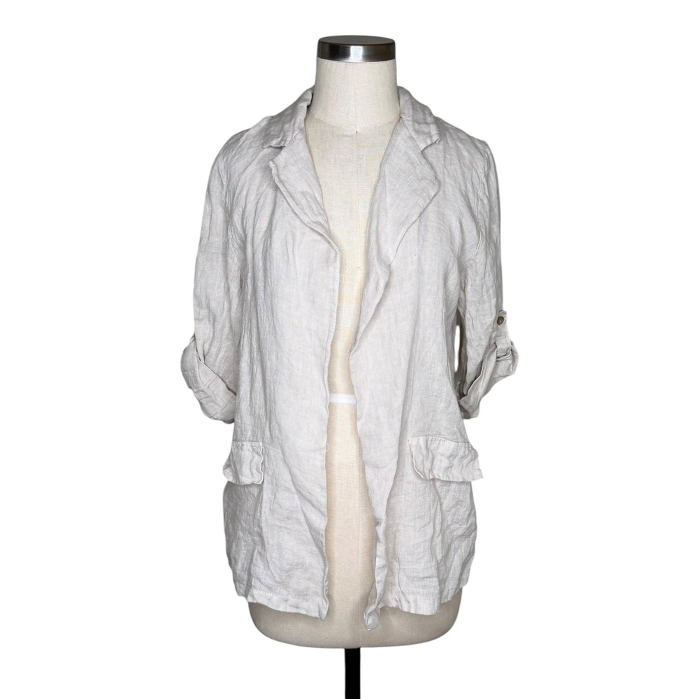 ARTIGLI Blazer Giacca Beige‎ 100% Linen Roll Tab Sleeve Women's Size Large NEW